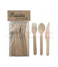 30 PACK ALPEN WOODEN CUTLERY SET NATURAL